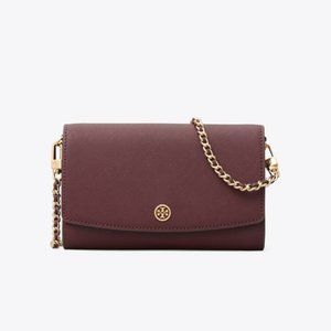 NWT - Tory Burch Robinson Chain Wallet in Port